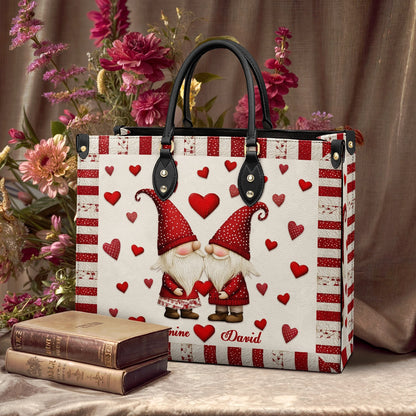 Shineful Leather Bag  Personlized Hugging Hearts Gnome