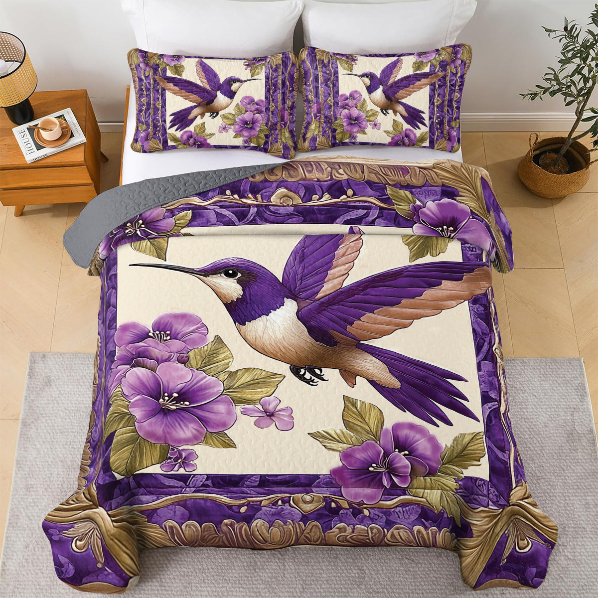 Shineful All Season Quilt 3-Piece Set - Hummingbird Violet Flight