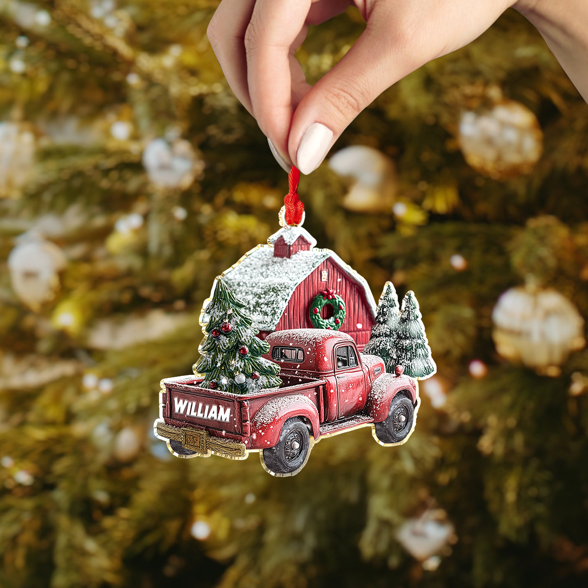 Shineful Personalized 2D Acrylic Ornament Vintage Red Truck Christmas