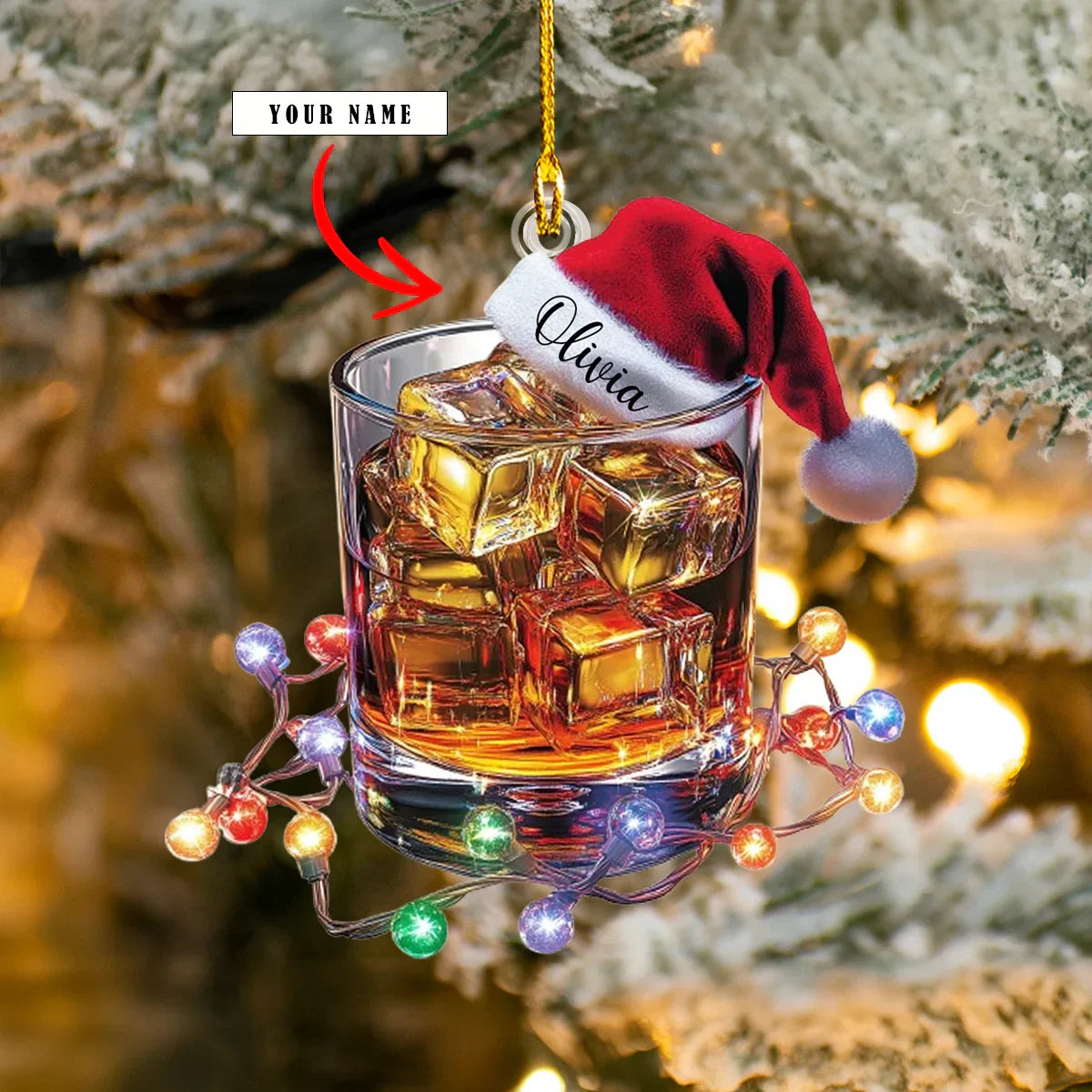 Glänzendes 2D-Ornament aus Acryl – personalisierter festlicher Whiskey-Jubel