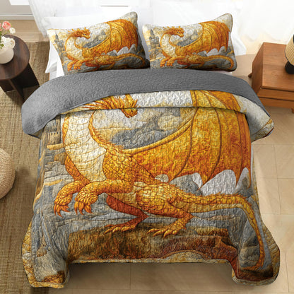 Shineful All Season Quilt 3-Piece Set Golden Dragon