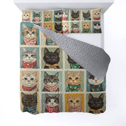 Shineful All Season Quilt 3-Piece Set Feline Faces