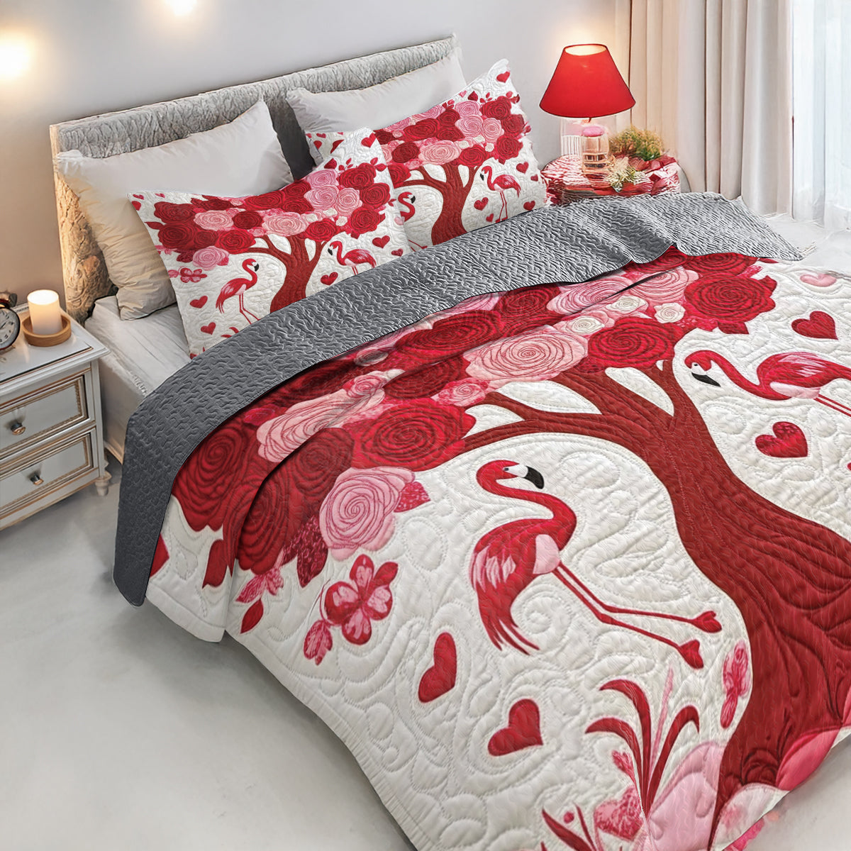 Shineful Flat Print All Season Quilt 3-Piece Set - Flamingo Love