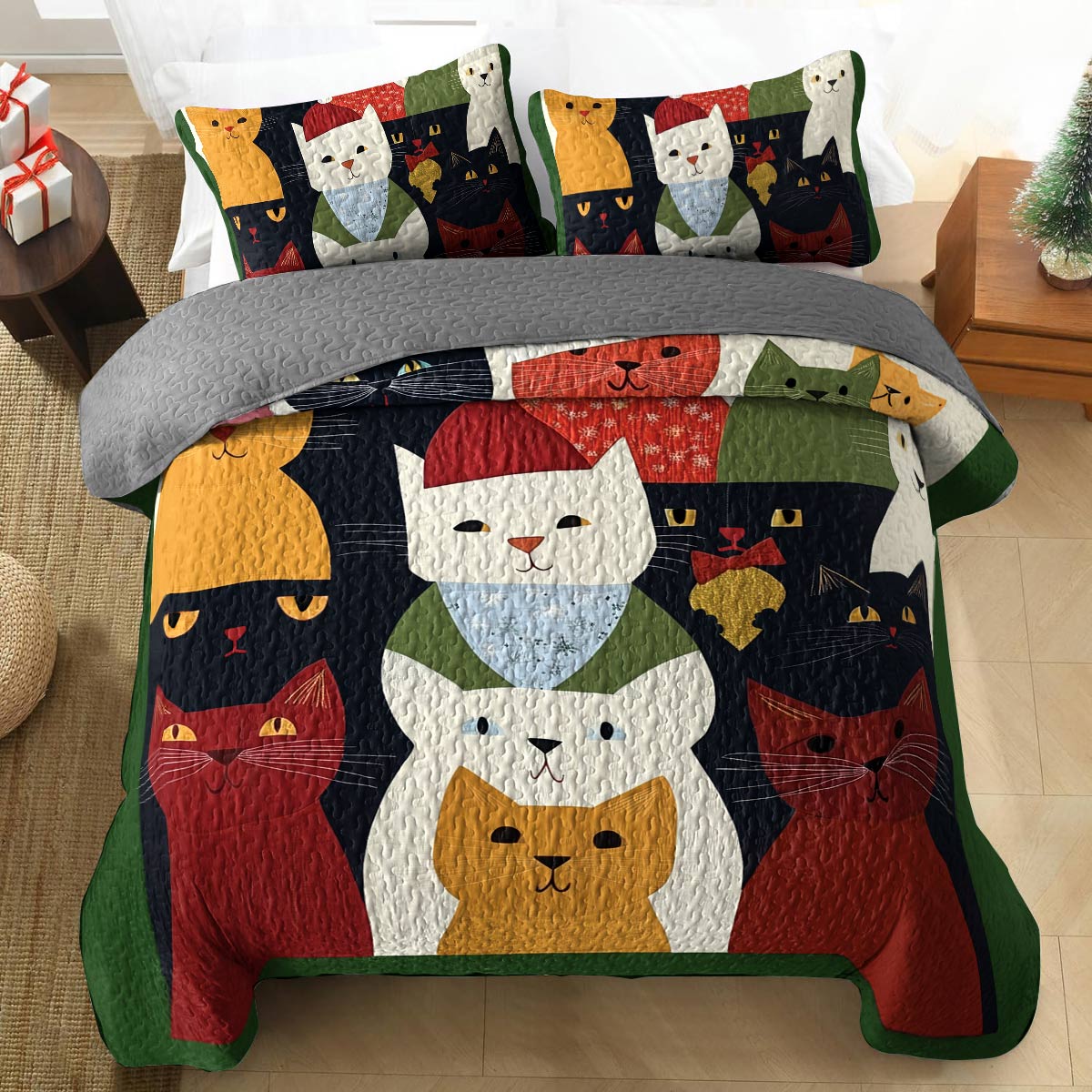 Shineful All Season Quilt 3-Piece Set - Christmas Cats