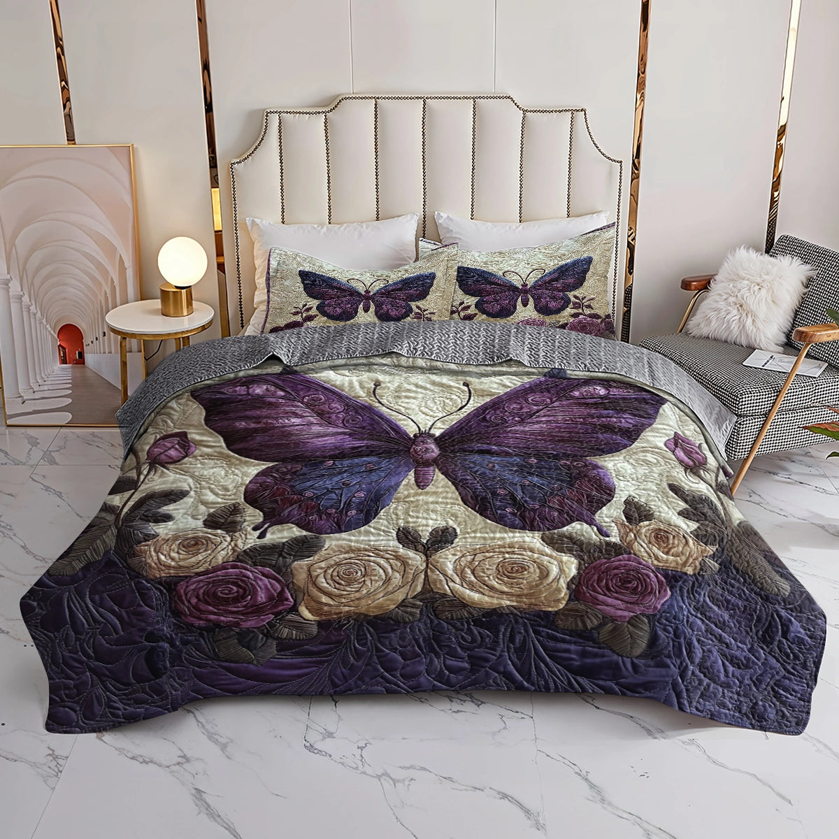 Ensemble de courtepointe toutes saisons Shineful 3 pièces Luxe Butterfly Comfort