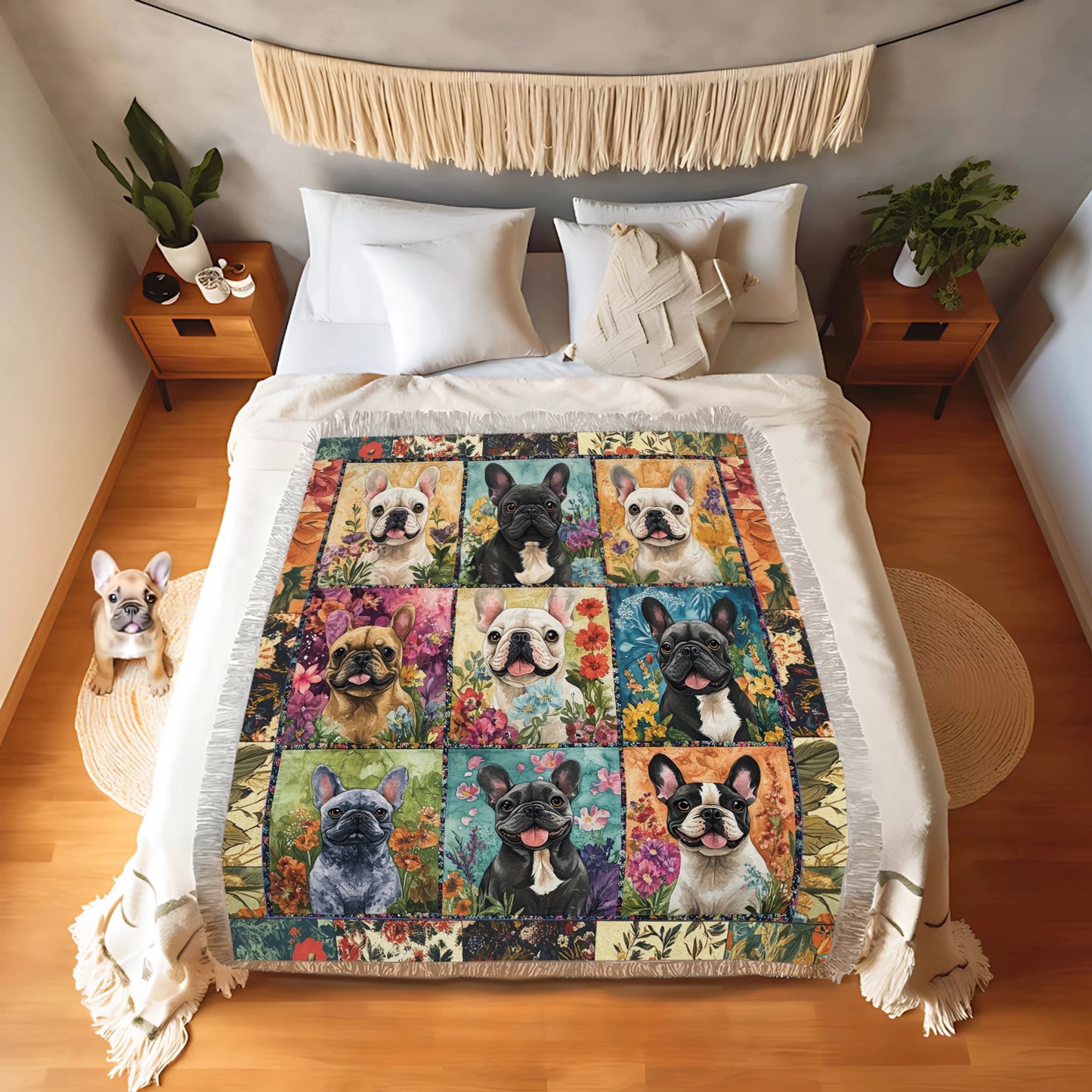 Shineful Woven Tapestry Throw Blanket - French Bulldog Garden