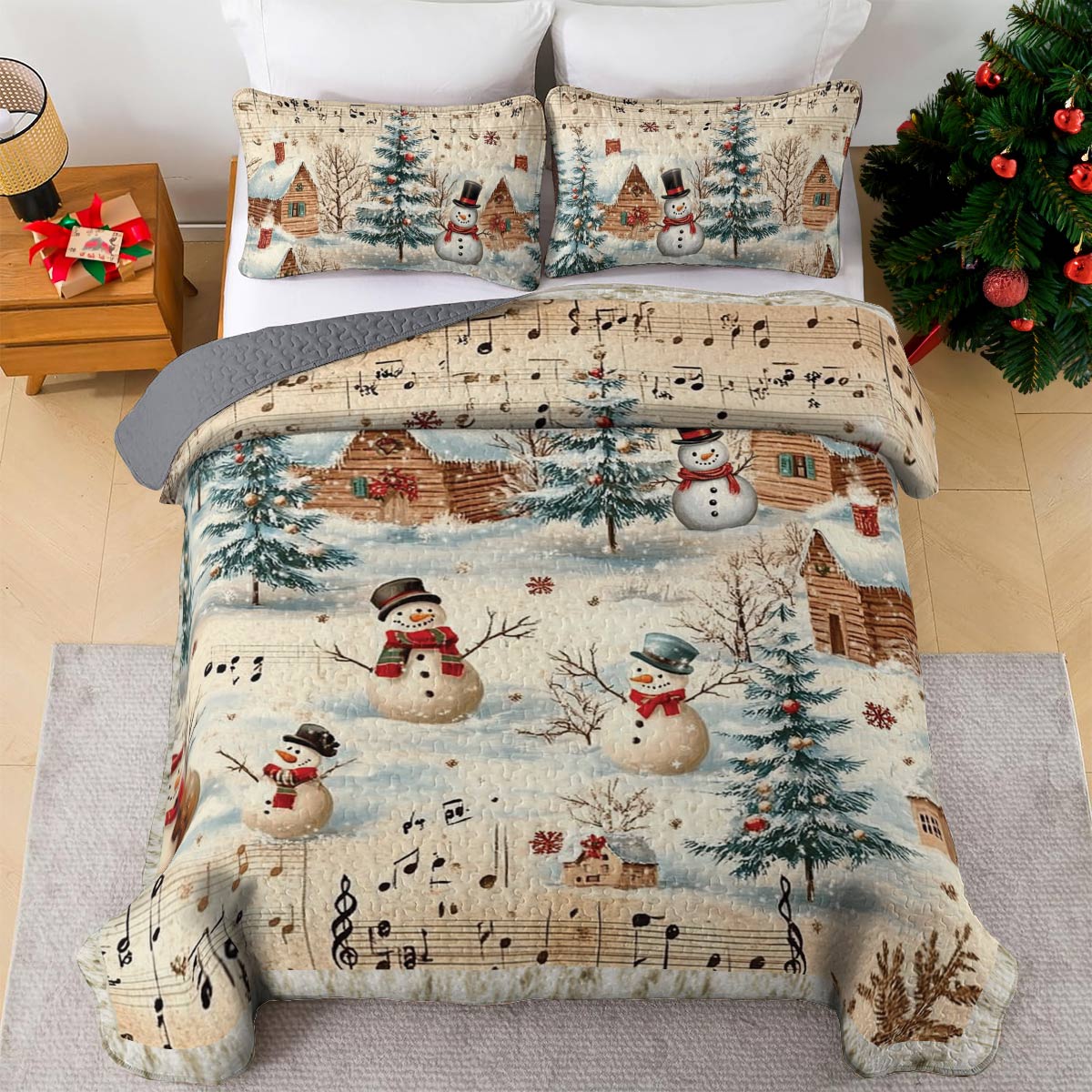 Ensemble de courtepointe toutes saisons Shineful 3 pièces Snow Melody