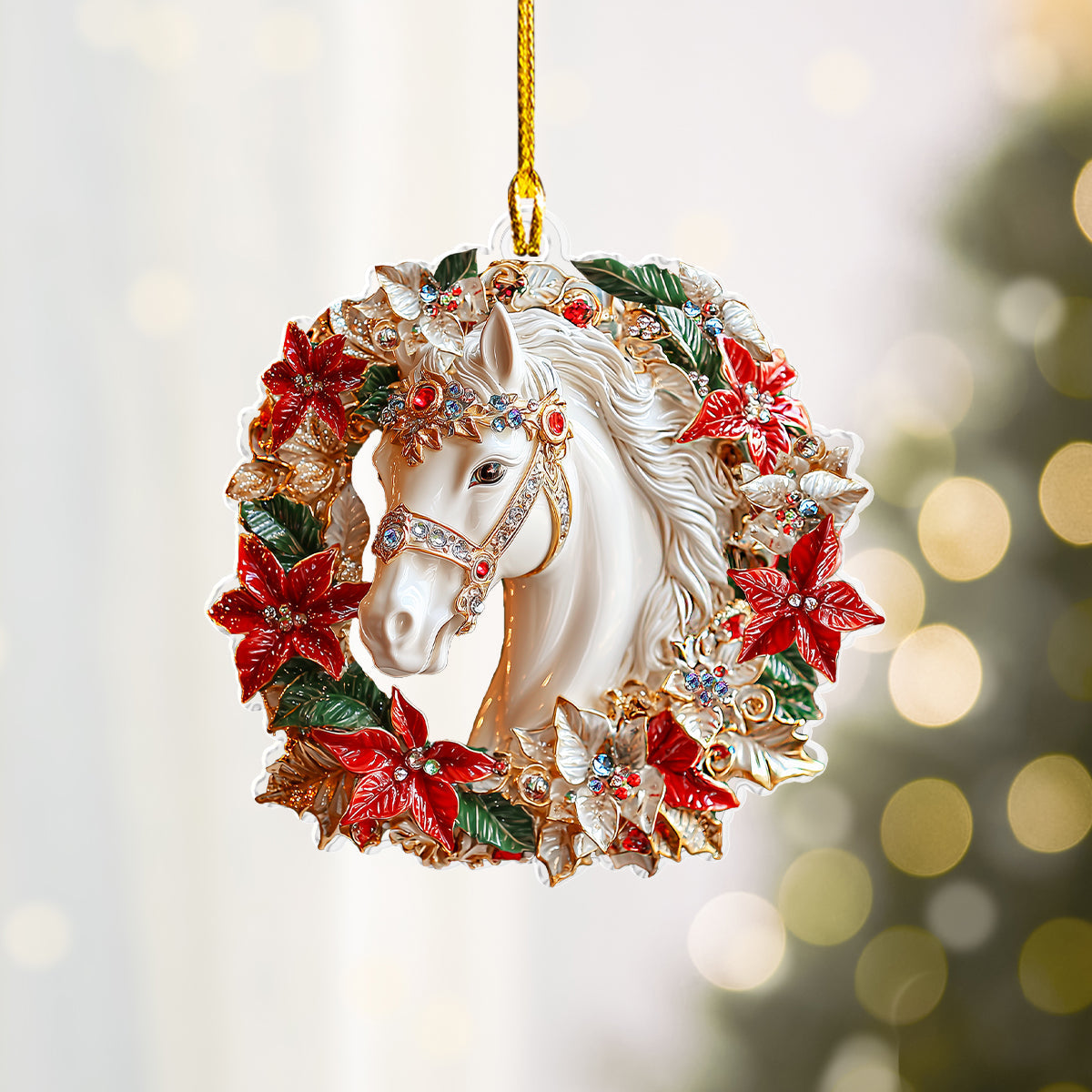 Shineful 2D Acrylic Ornament Poinsettia Majestic Horse Collection