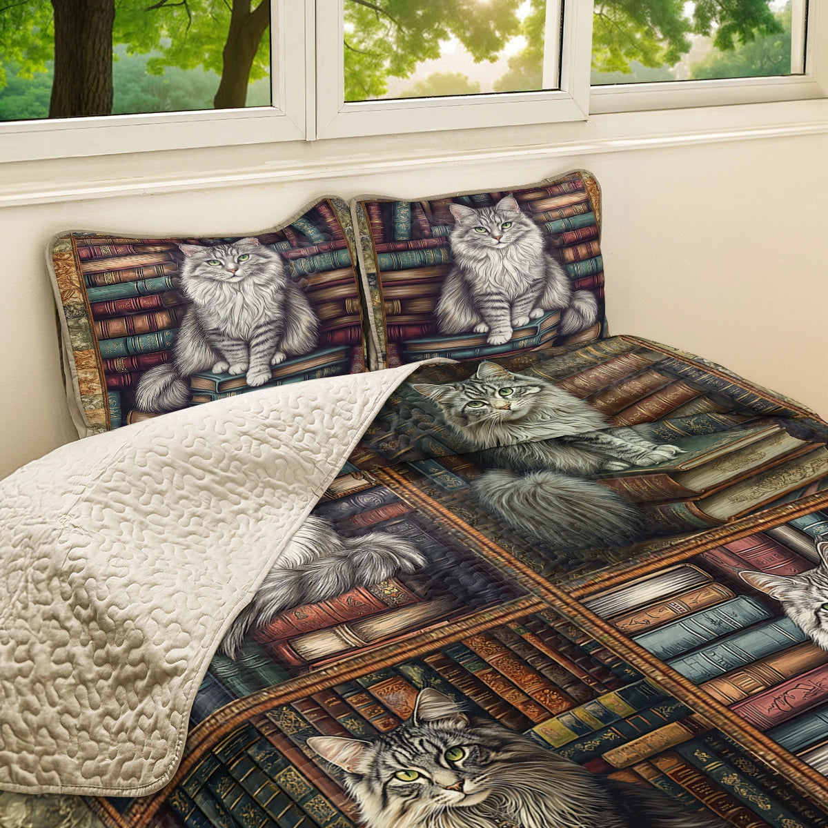 Shineful All Season Quilt 3-Piece Set - Purrfect Library Dreams