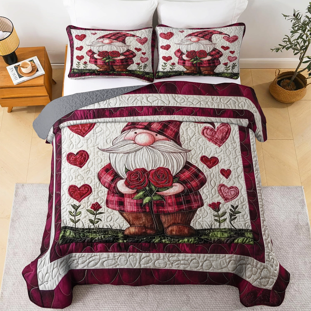 Shineful All Season Quilt 3-teiliges Set Valentinstag Kuschelherz Gnom