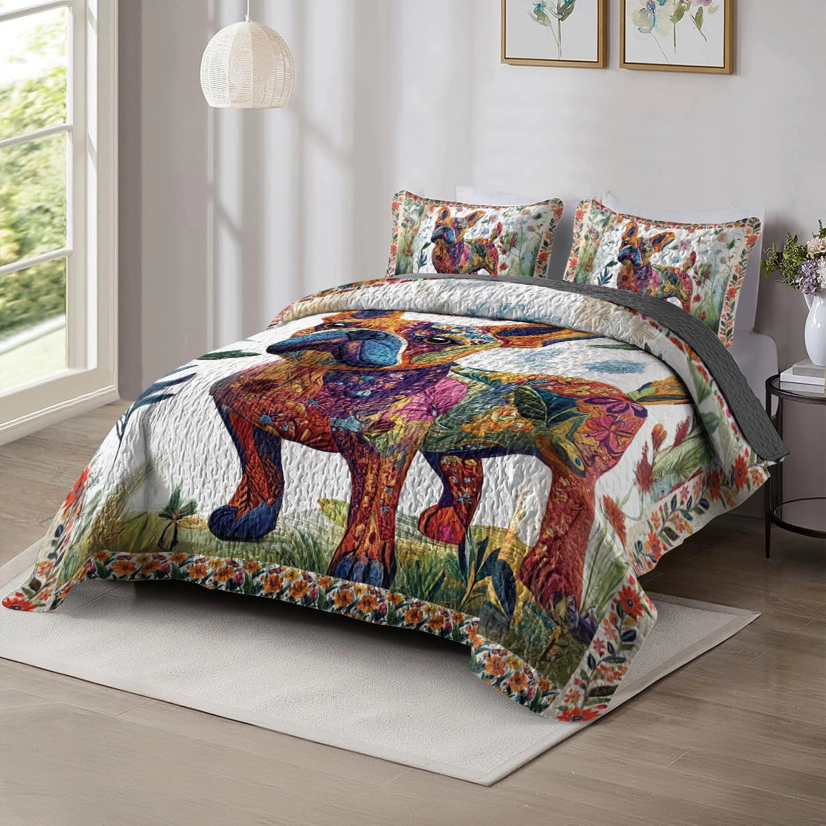 Shineful All Season Quilt 3-Piece Set - French Bulldog Floral Fantasy