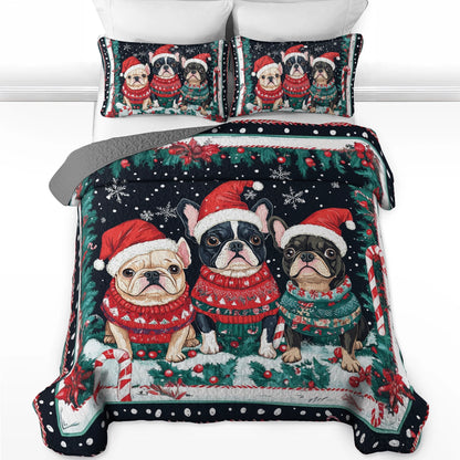 Shineful All Season Quilt 3-Piece Set French Bulldog Winter Wonderland