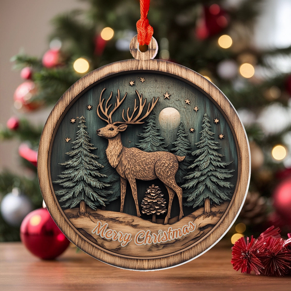 Glänzendes 2D-Ornament aus Acryl – Woodland Majesty Christmas