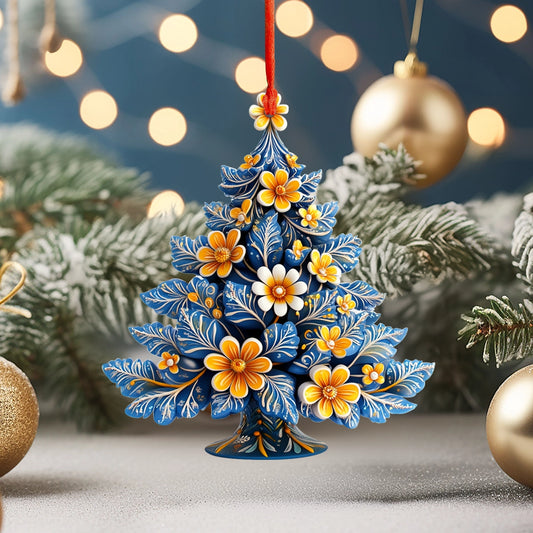 Glänzendes 2D Acrylornament Weihnachtsbaum mit goldenen Blütenblättern