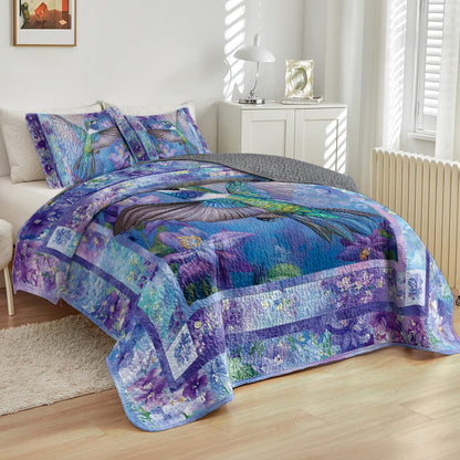 Shineful All Season Quilt 3-Piece Set Hummingbird & Purple Lilac