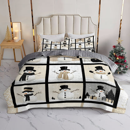 Shineful All Season Quilt 3-Piece Set Elegent Christmas Snowmen