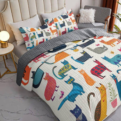 Shineful All Season Quilt 3-Piece Set - Colorful Cats Wonderland