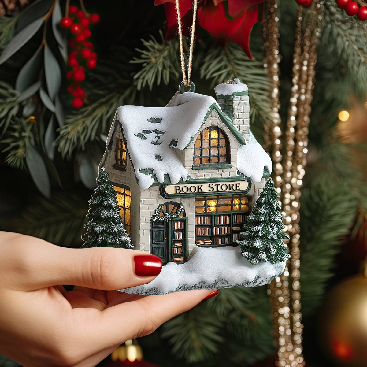 Shineful 2D Acrylic Ornament Snowy Bookstore Christmas