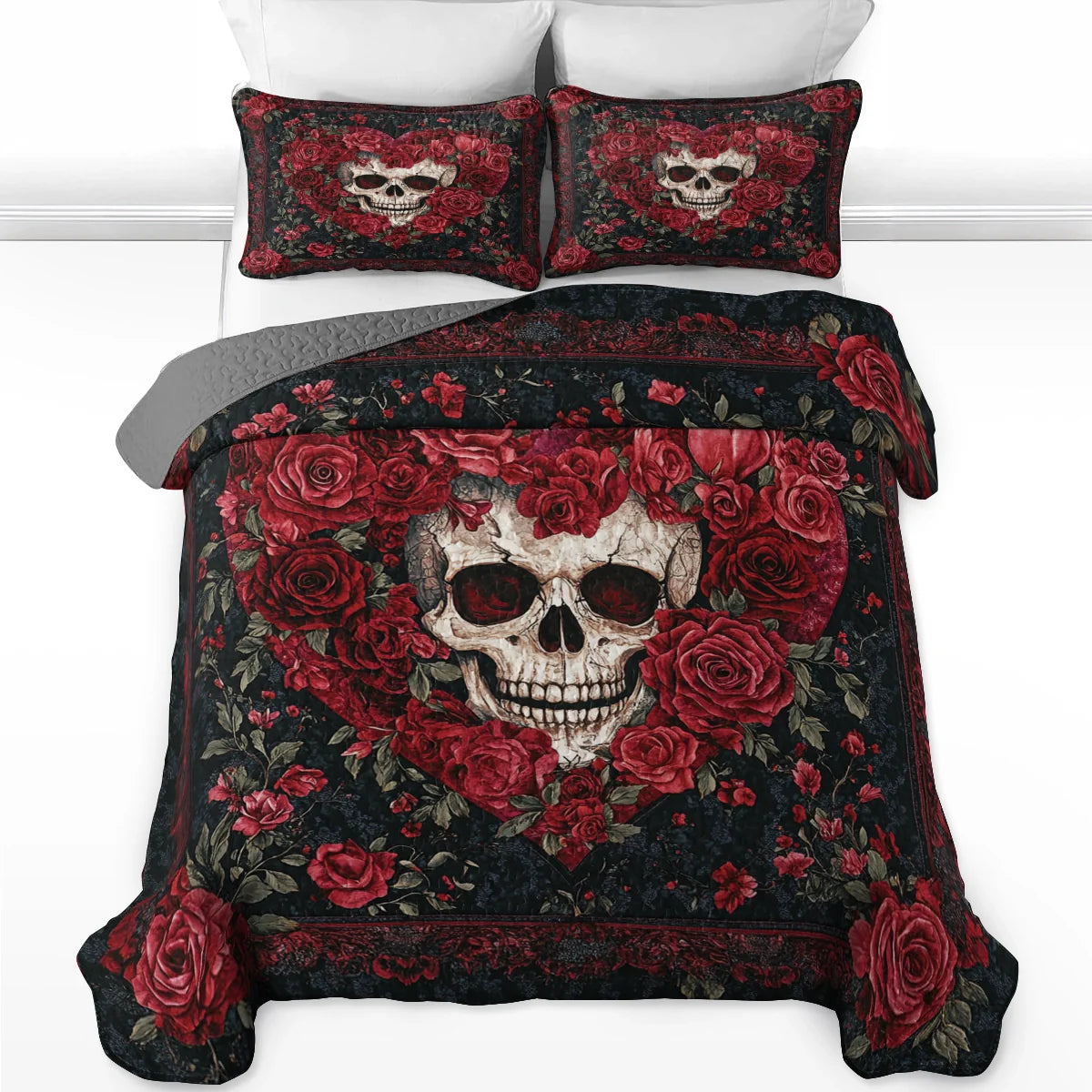 Shineful All Season Quilt 3-Piece Set - Crimson Love Gothic