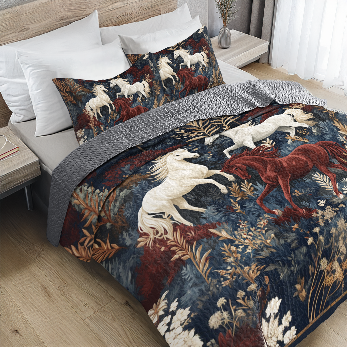 Shineful All Season Quilt 3-Piece Set - Wild Elegance Horse