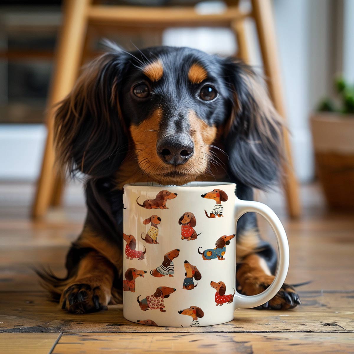 Tasse en céramique brillante Teckel mignon 2