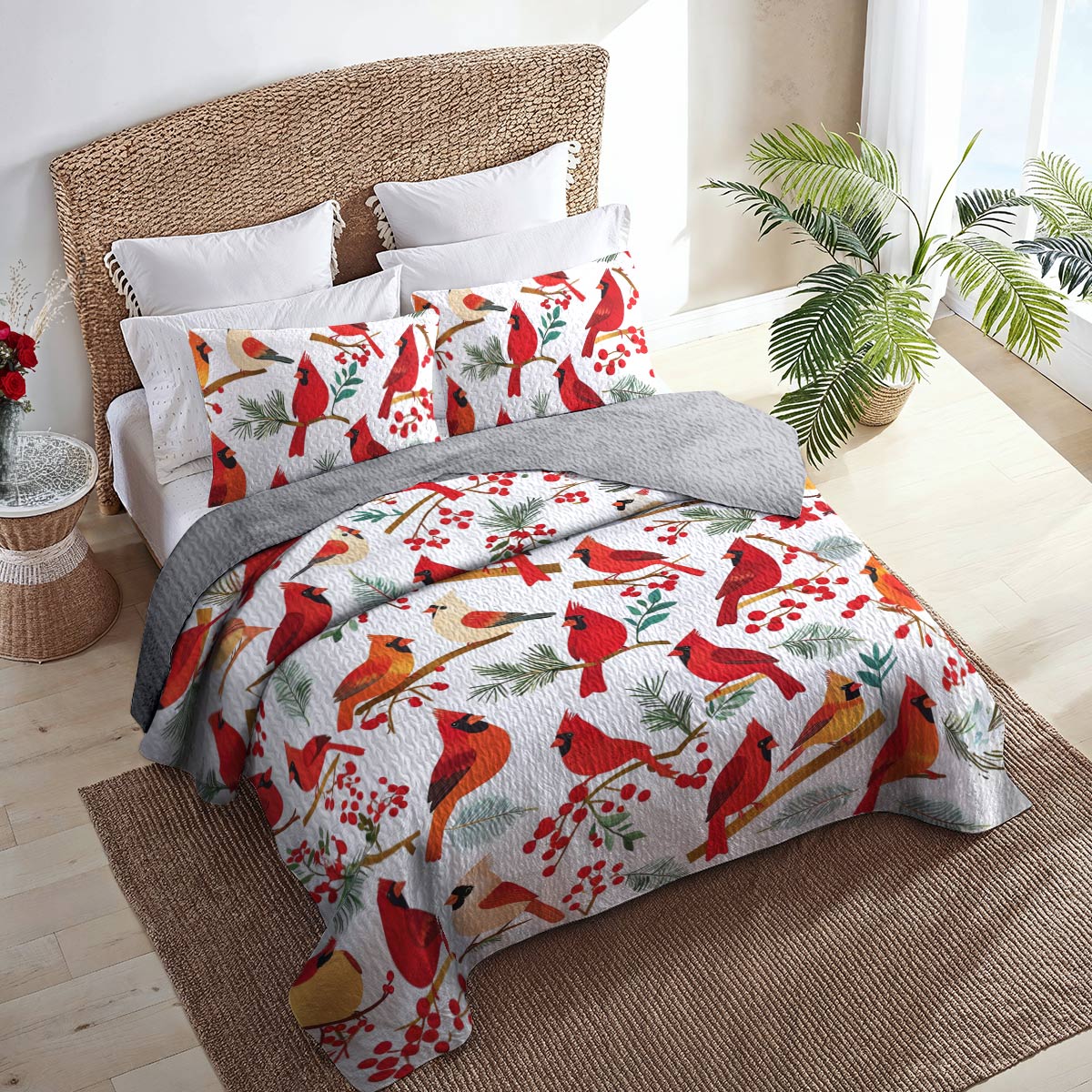 Shineful All Season Quilt 3-Piece Set Cardinals Family