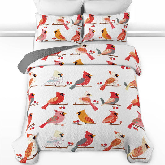 Shineful All Season Quilt 3-Piece Set Sweet Cardinals Berries