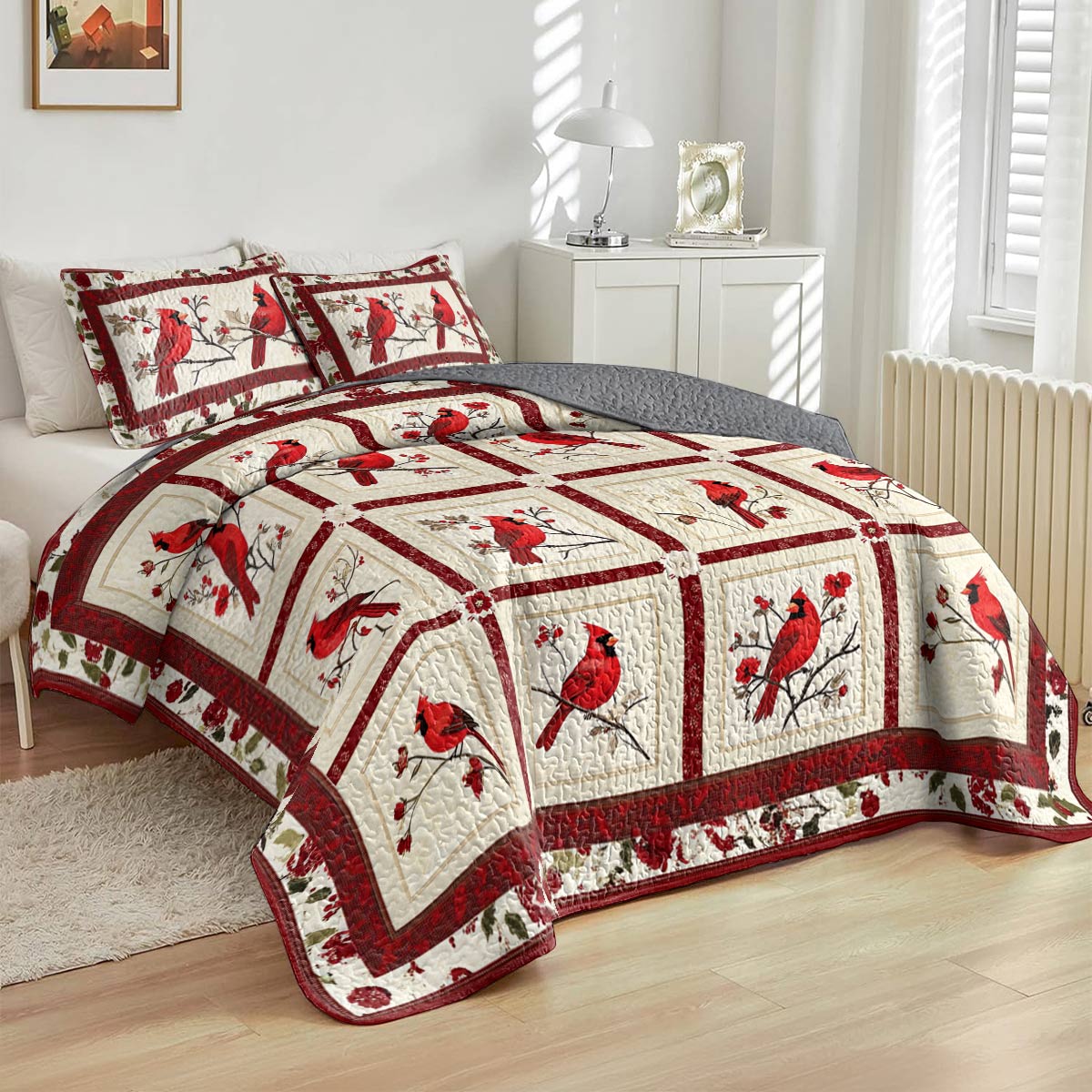 Shineful All Season Quilt 3-Piece Set Exquisite Cardinals