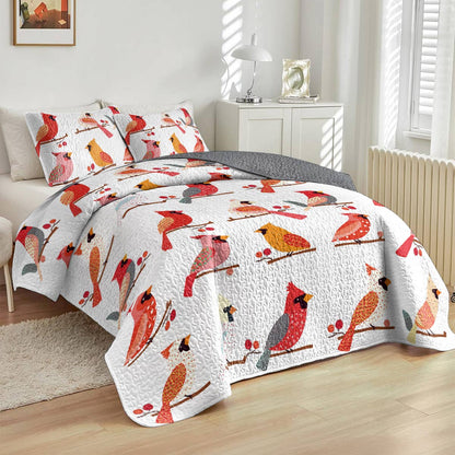 Shineful All Season Quilt 3-Piece Set Sweet Cardinals Berries