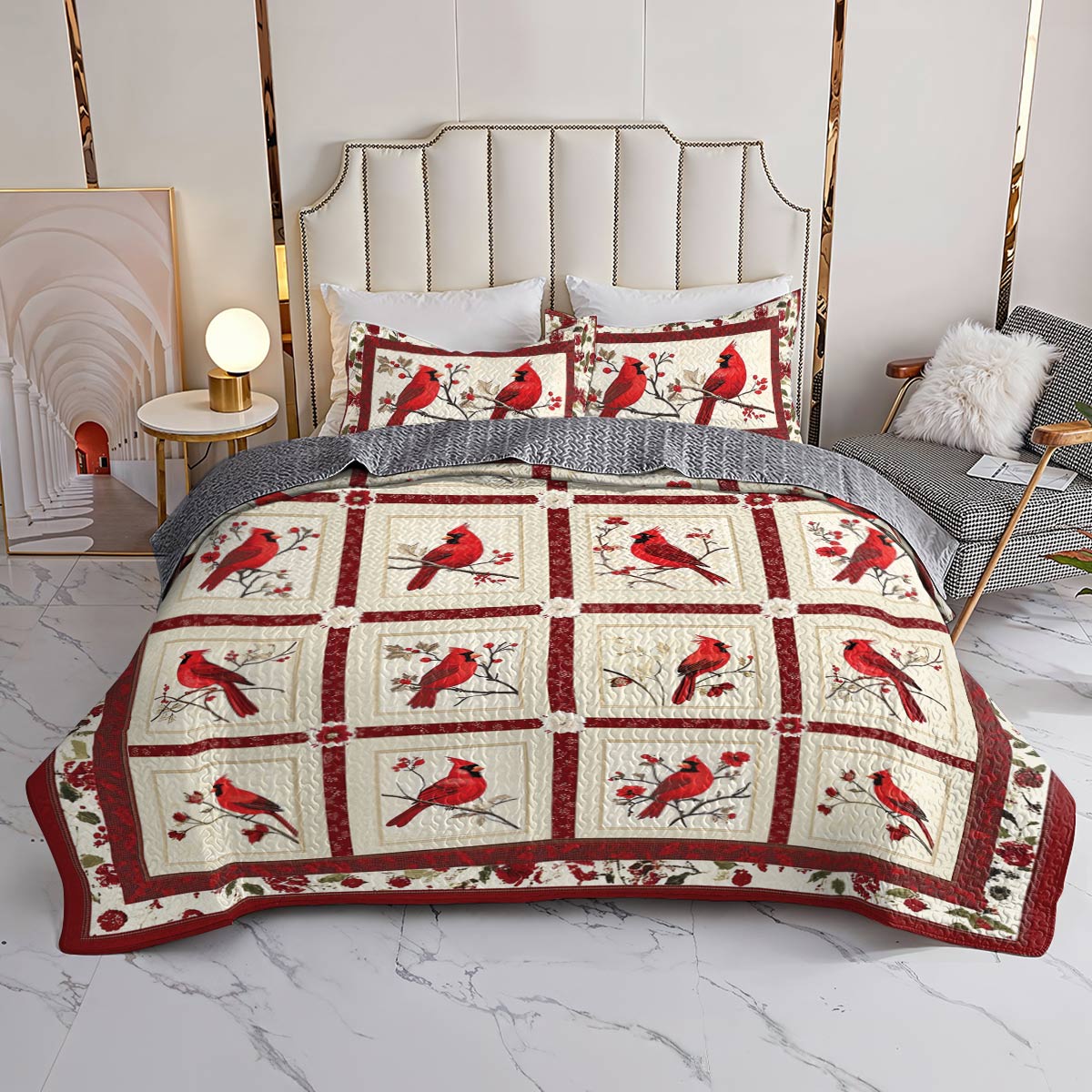 Shineful All Season Quilt 3-Piece Set Exquisite Cardinals