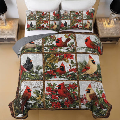 Shineful All Season Quilt 3-Piece Set Happy Christmas Cardinals Lovely