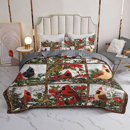 Shineful All Season Quilt 3-Piece Set Happy Christmas Cardinals Lovely