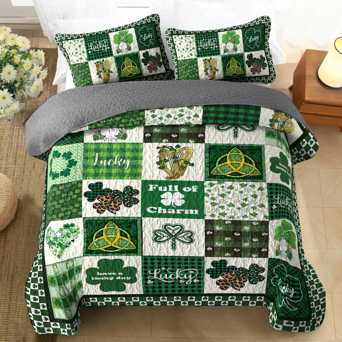 Shineful All Season Quilt 3-Piece Set Celtic Lucky Charm Clover