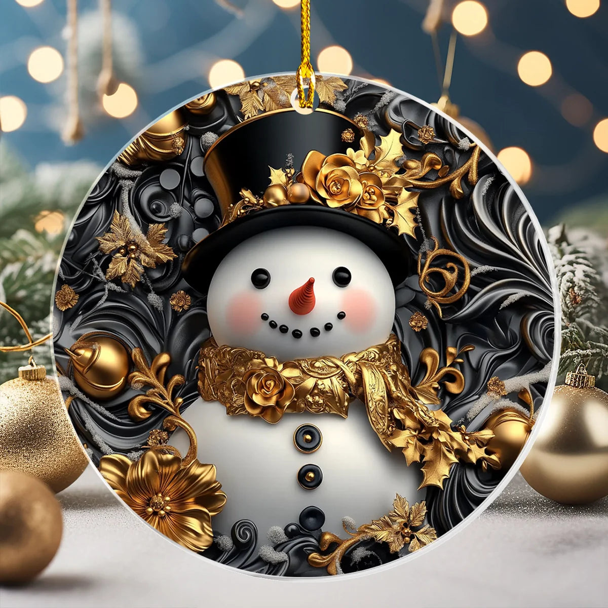 Shineful Acrylic Ornament Snowman's Golden Christmas