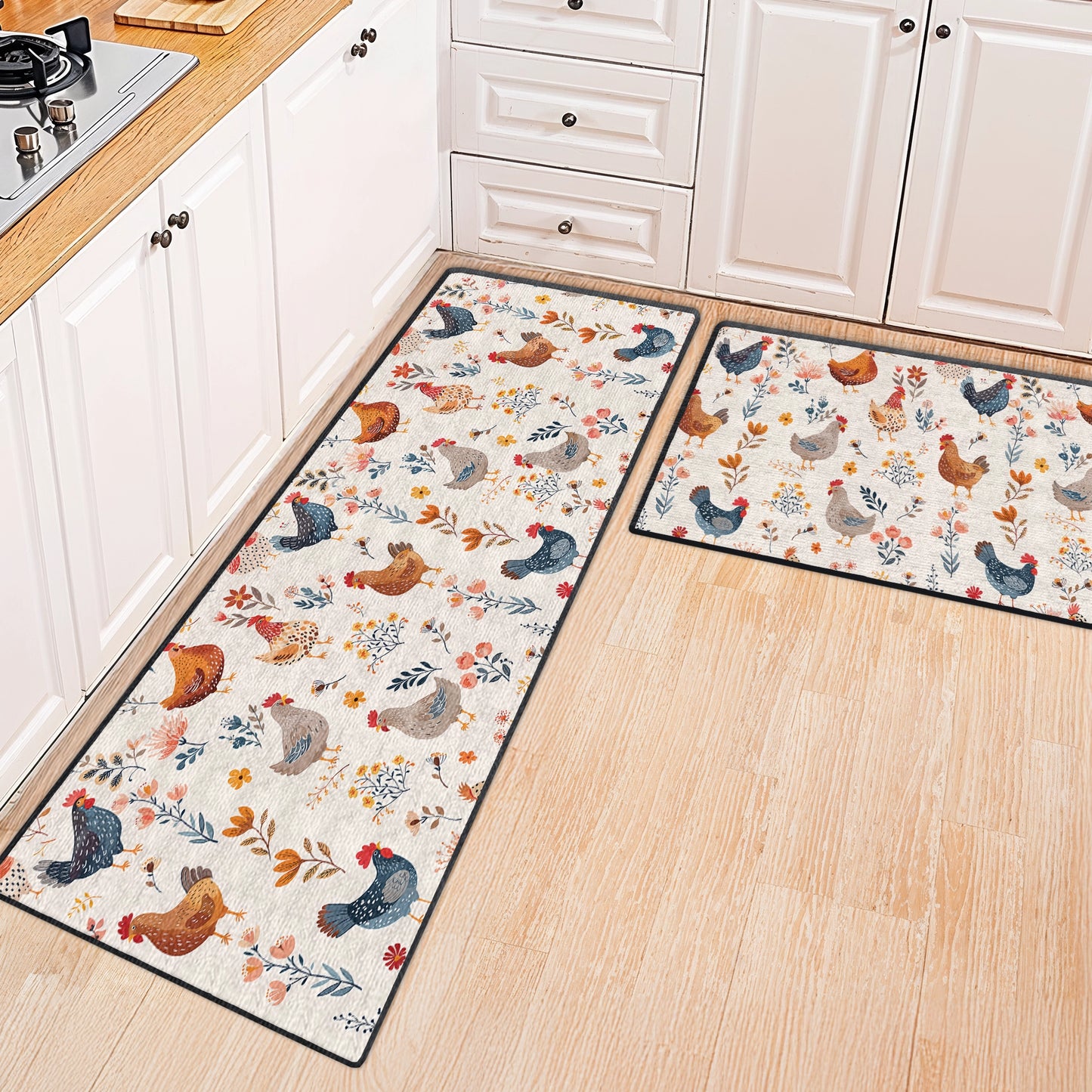 Tapis de sol antidérapant ultra fin Shineful, tapis de cuisine, motif poulet et fleur