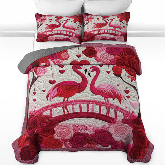 Ensemble de courtepointe toutes saisons Shineful Flat Print 3 pièces - Couple de flamants roses