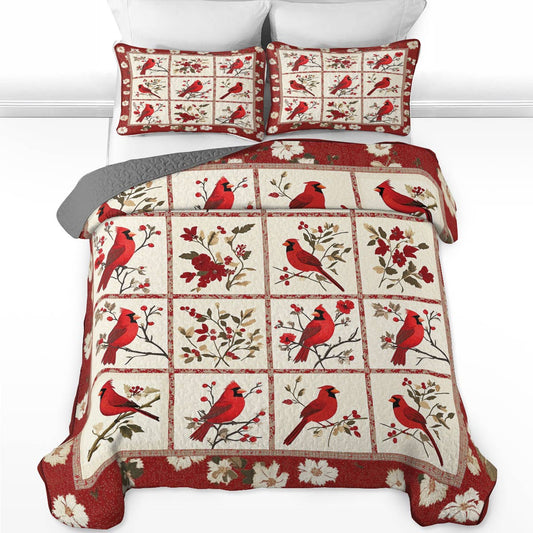 Shineful All Season Quilt 3-Piece Set Dazzling Cardinals Flowers