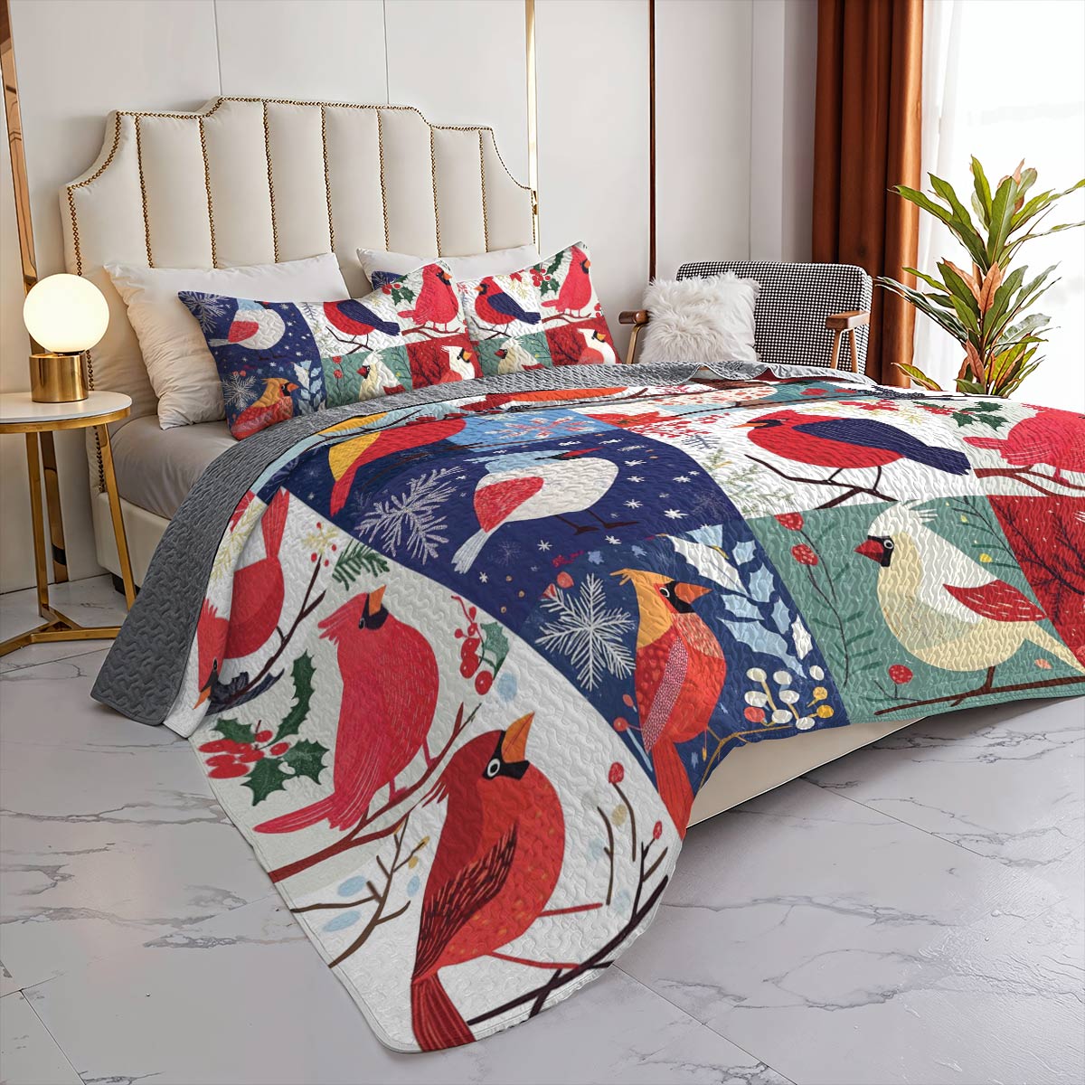 Shineful All Season Quilt 3-Piece Set Cute Cardinal Season