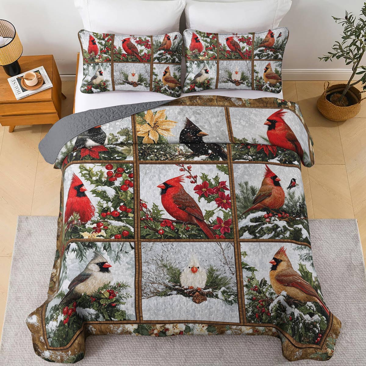 Shineful All Season Quilt 3-Piece Set Charming Wonderland Cardinals