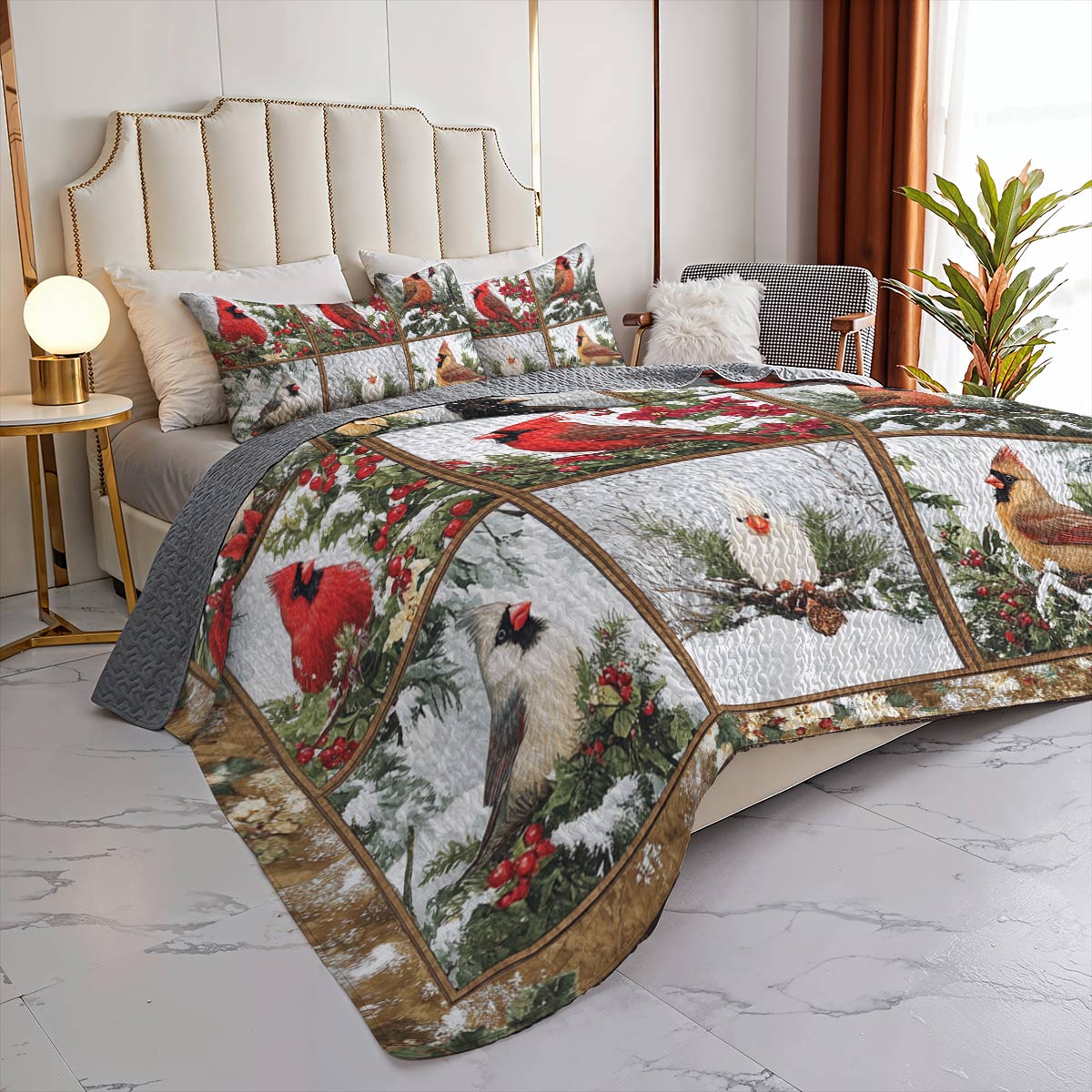 Shineful All Season Quilt 3-Piece Set Charming Wonderland Cardinals