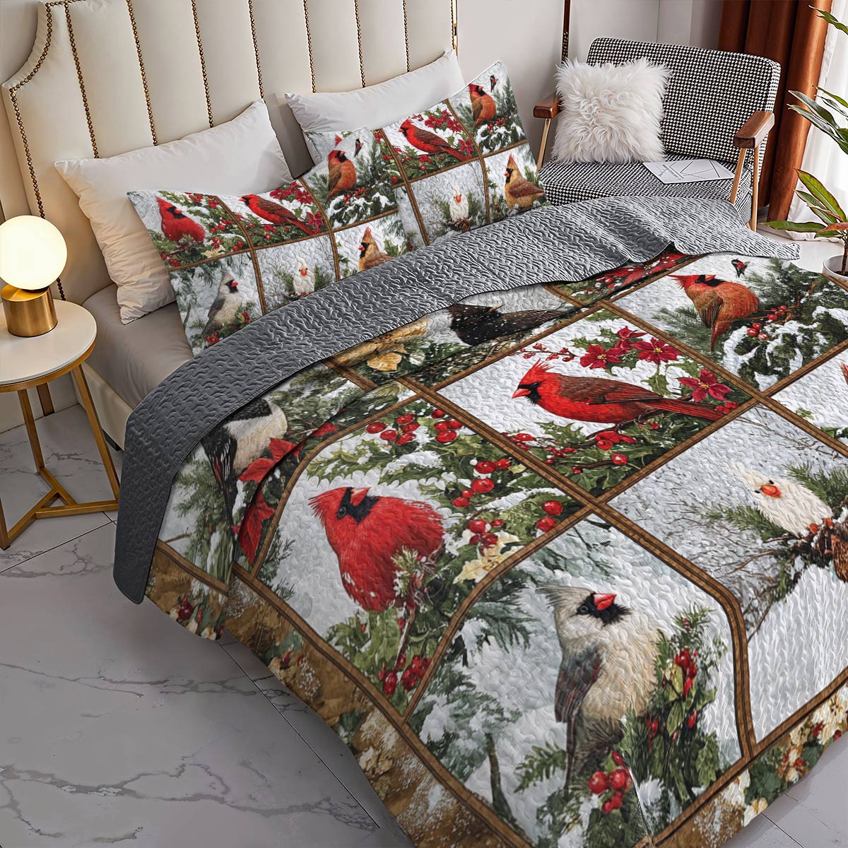 Shineful All Season Quilt 3-Piece Set Charming Wonderland Cardinals