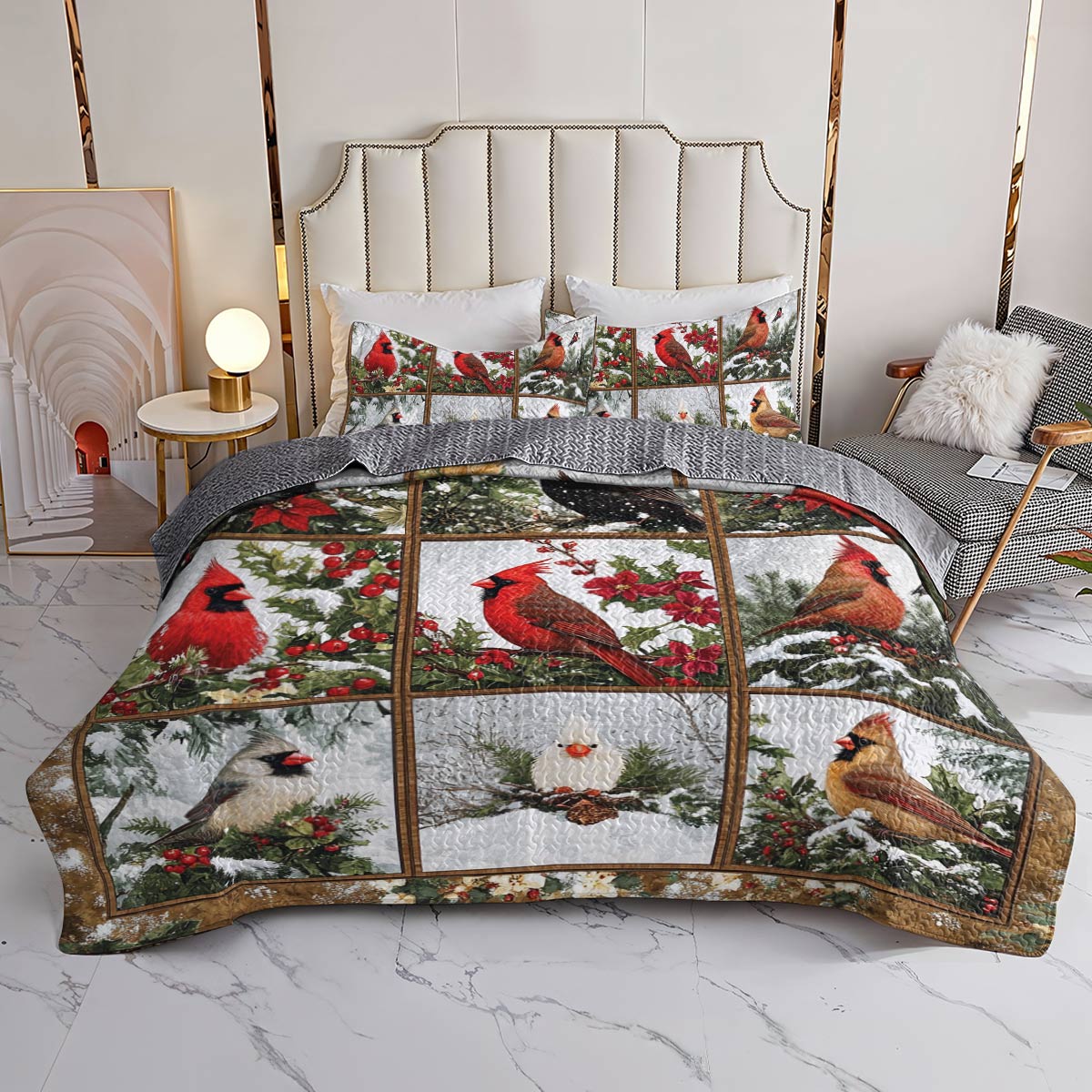 Shineful All Season Quilt 3-Piece Set Charming Wonderland Cardinals