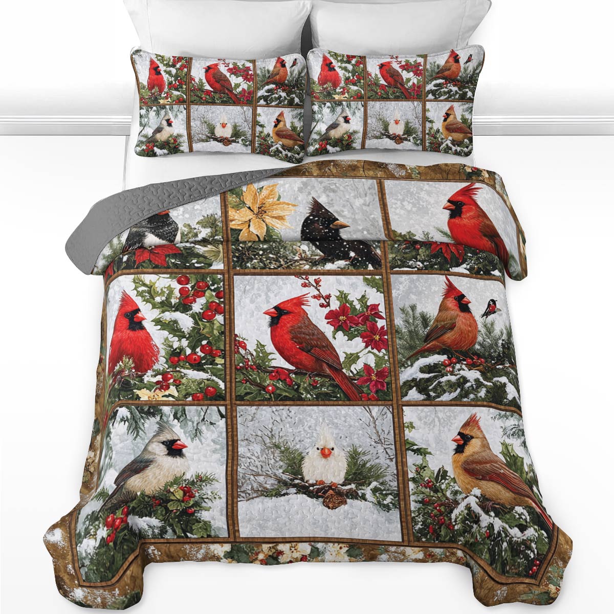 Shineful All Season Quilt 3-teiliges Set Charming Wonderland Cardinals