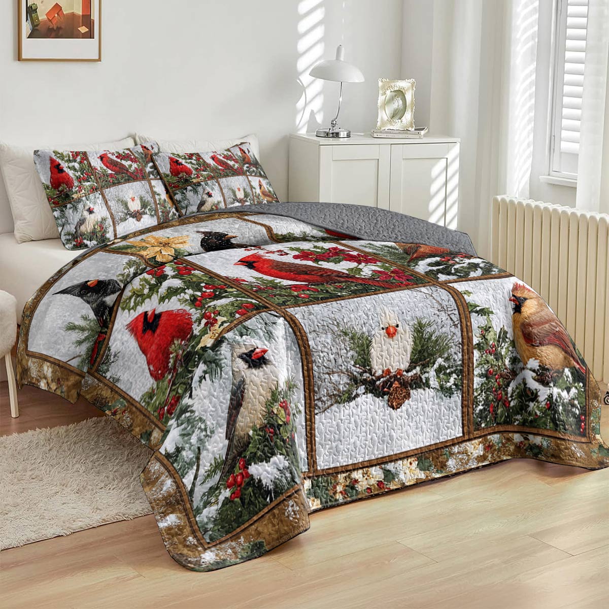 Shineful All Season Quilt 3-Piece Set Charming Wonderland Cardinals