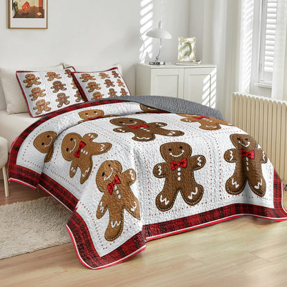 Shineful All Season Quilt 3-Piece Set Cute Christmas Gingerbread