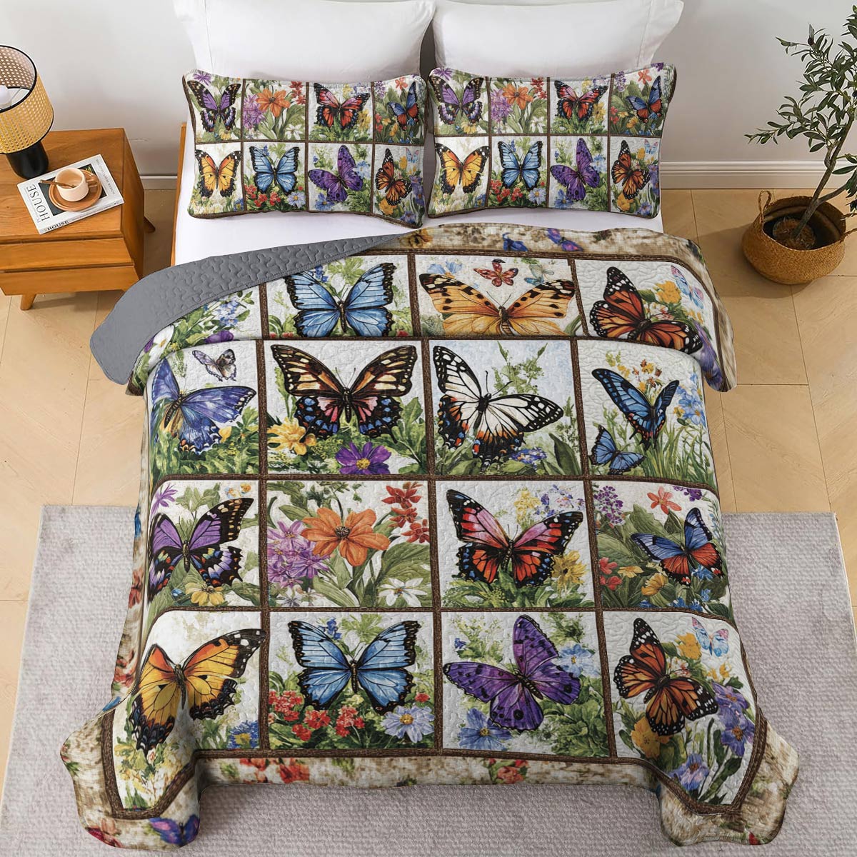 Shineful All Season Quilt 3-Piece Set Charming Wonderland Butterflies