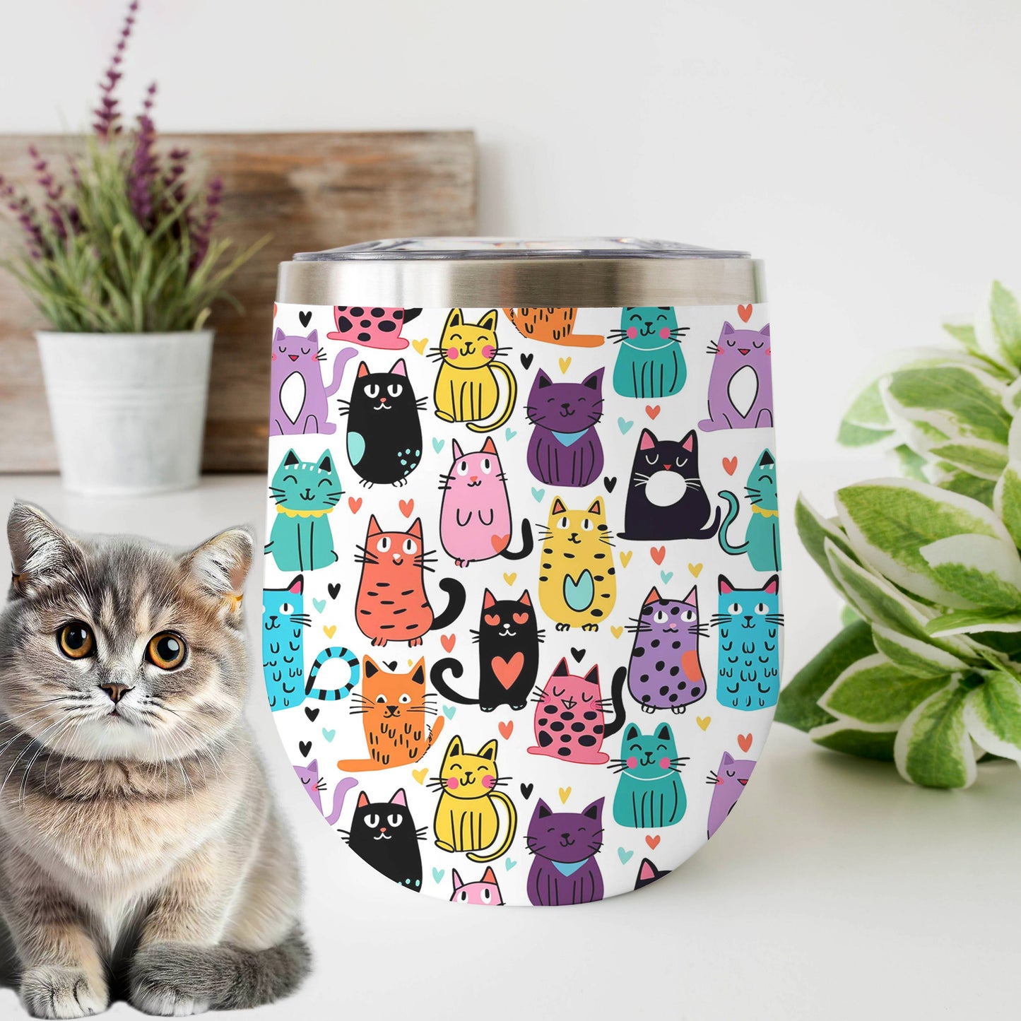 Shineful Wine Tumbler Cute Colorful Cats