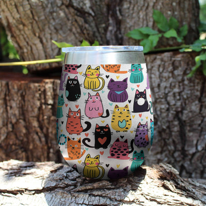 Shineful Wine Tumbler Cute Colorful Cats