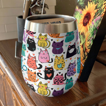 Shineful Wine Tumbler Cute Colorful Cats