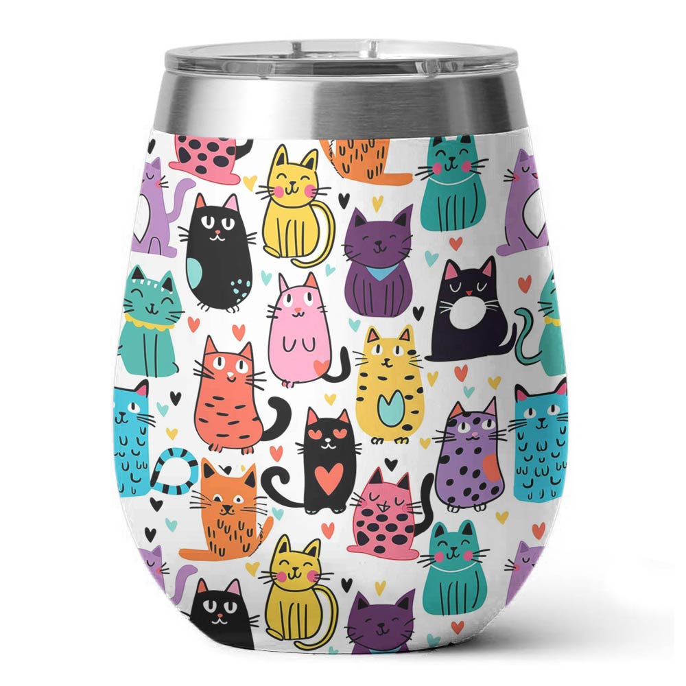 Shineful Wine Tumbler Cute Colorful Cats